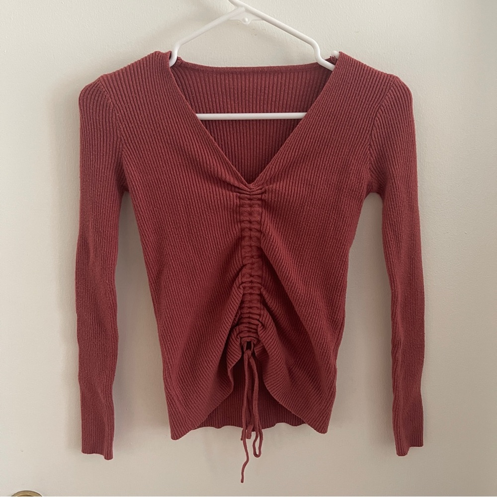 Drawstring V Neck Cropped Top